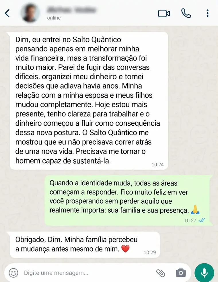 Relato 5 sobre transformação após o Salto Quântico